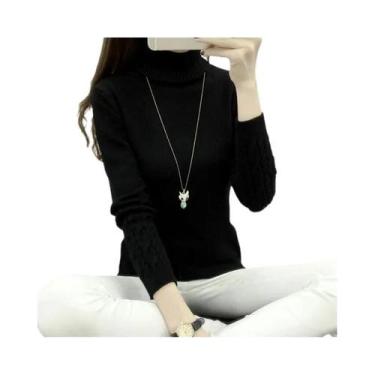 Imagem de Suéter Feminino De Tricô Gola Alta Manga Longa Para Inverno - Blusa Pu