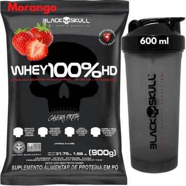 Imagem de Whey Protein 100 HD REFIL Coqueteleira 600ml Kit Black Skull Whey Isolado Concentrado Hidrolisado-Unissex