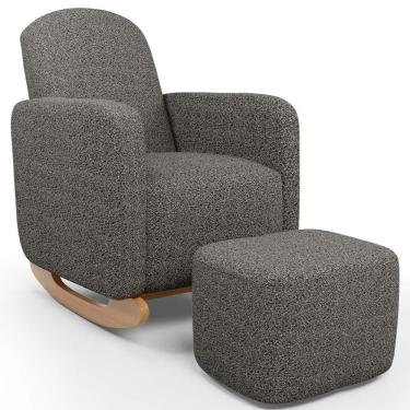 Imagem de Poltrona De Amamentação Com Balanço E Puff Orgânico Saori W01 Linho Mescla Chumbo - Lyam Decor