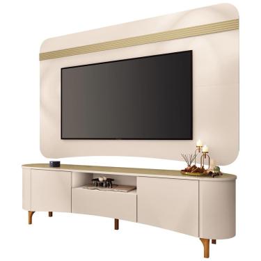 Imagem de Rack Para Sala Martina Com Painel Para Tv 80 Pol Orgânico Ermione B01 Off White Champanhe - Lyam Decor