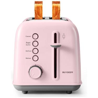 Imagem de Torradeira BUYDEEM DT620 Rosa 2 Fatias com Fendas Largas, Função Bagel e Muffin, Bandeja de Migalhas Removível e 7 Níveis de Tostagem, 110V