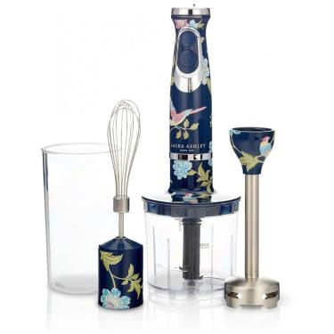 Imagem de Mixer de Imersão 4 em 1 Laura Ashley 150W Azul Marinho Elveden, 2 Velocidades, Inox, Batedor, Copo Medidor 300ml, VQ-SBHB219-LAEN-US 120V