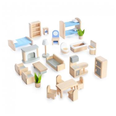 Imagem de Móveis para Casa de Bonecas Guidecraft Modern Home 24 Peças Natural Madeira de Bétula Detalhes em Feltro Escala 1:12 para 5 Cômodos