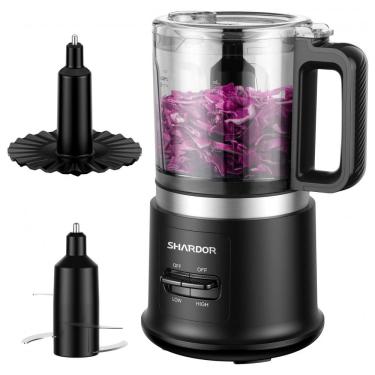 Imagem de Mini processador de alimentos SHARDOR preto 4 xícaras, 400W, 2 velocidades, 4 lâminas inox e batedor, 110V