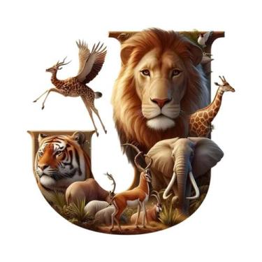 Imagem de Pintura Diamante Alfabeto Girafa Elefante Tigre Zebra Leão, Mosaico DI