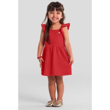 Imagem de Vestido infantil menina em cotton texturizado Brandili, 1, Vermelho