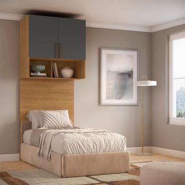 Imagem de Guarda-Roupa Modulado Aéreo com Cabeceira Altezza Trend 2 Portas Freijó e Titânio