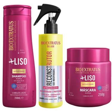 Imagem de Shampoo e Máscara +Liso e Spray Reconstrutor Bio Extratus - MAISLISOSH