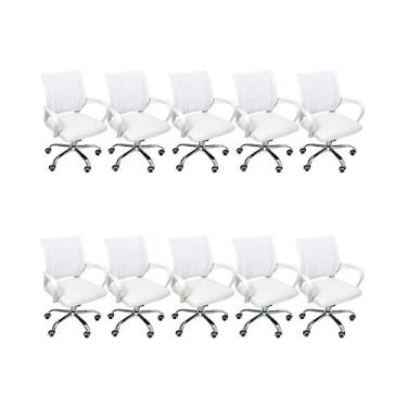 Imagem de Kit 10 Cadeiras De Escritório Begonia Mesh Ergonômico Branco - Oficial