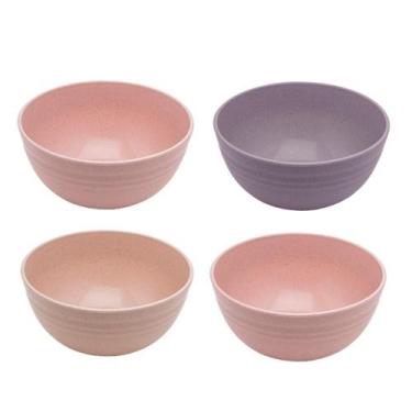 Imagem de Jogo 4 Bowl De Bambu Ecológico Resistente Não Quebra Bege Lines Tigela