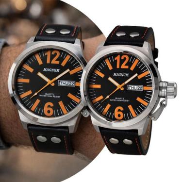 Imagem de Relógio Masculino Analógico de Pulso Laranja e Preto com Pulseira de C