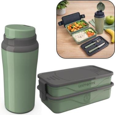 Imagem de Kit Marmita Fit Unitermi Talheres Divisórias Copo Térmico Miami 650ml 