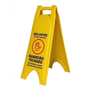Imagem de Placa Sinalizadora P4 Banheiro Fechado para Limpeza e Manutenção Dobrável Amarelo Higipack