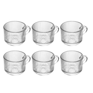 Imagem de Jogo 6 Xícara De Café De Vidro Com Alça Transparente Lines 90ml - WOLF