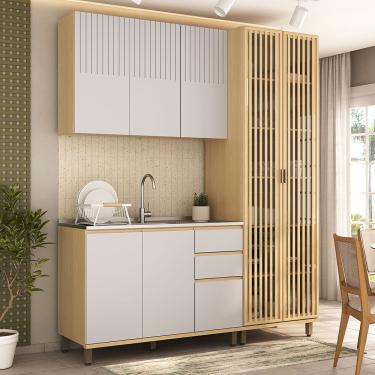Imagem de Cozinha Compacta 100% Mdf 3 Pçs Cristaleira 190cm Aura... Carvalho Uv-cinza Cris Pet-ci...