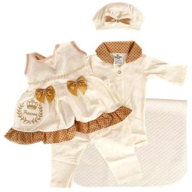 Imagem de Conjunto Saida Maternidade Boneca Reborn Marrom Poa 5PÇS - Cegonha Reb