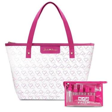 Imagem de Kit De Bolsa Transparente E Frascos De Viagem De 10 Peças, Pink - Jack