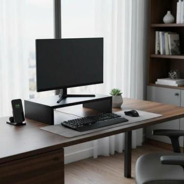 Imagem de Base para Monitor MDF 33cm Preto Home Office Mesa Gamer Ergonômico Sup