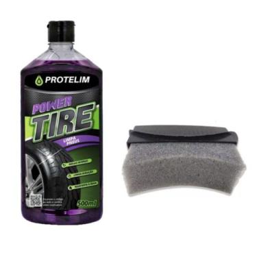 Imagem de Limpa Pneu Pretinho 500ml Protelim + Aplicador De Pretinho - Kit Prote