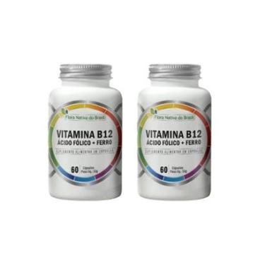 Imagem de Kit 2 Vitamina B12 Metilcobalamina + Ácido Fólico + Ferro 2X60 caps Flora Nativa-Unissex