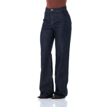 Imagem de Calça Jeans Feminina Arauto Wide Leve, Azul escuro, 48