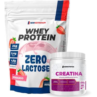 Imagem de Combo Suplementos Whey Protein Zero Lactose 900g Morango + Creatina Monohidratada 300g...
