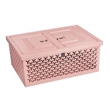 Imagem de Caixa Organizadora Rosa com Tampa Grande Crippa Cesto Lavanderia Brinq