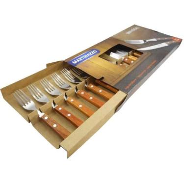 Imagem de Faqueiro Jogo 12 Talheres Inox Madeira Universal Garfo Faca - MARTINAZ