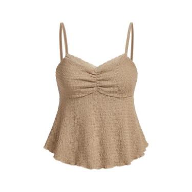 Imagem de Camisola regata SOLY HUX feminina em peplum, franzida e fluida, cáqui