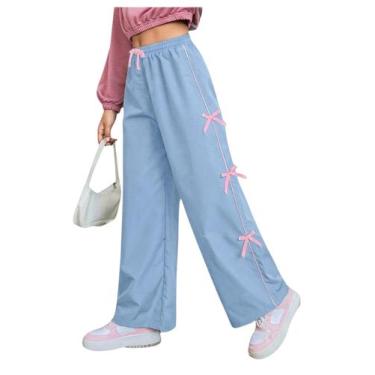 Imagem de Calças esportivas WDIRARA para meninas, cintura lateral, azul claro, 1
