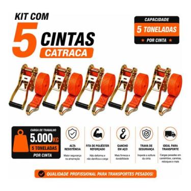 Imagem de Kit 5 Catraca + 5 Cinta Amarração 5 Ton 9 Metros Rabicho J - GODFIELD