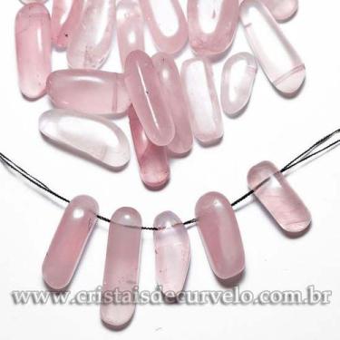 Imagem de Quartzo Rosa Rolado 28mm com Furo Vazado para Montagem em Atacado - Cr