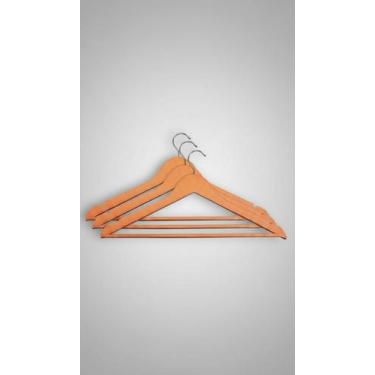 Imagem de Kit 3 Cabides Madeira Gancho Cromado Marrom - Congratulations Store