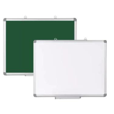 Imagem de Lousa Quadro Verde Branco Yeet 2 em 1 Magnético Frente Verso 34X50CM com Suporte para Apagador e Ganchos para Fixação