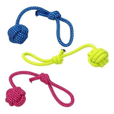 Imagem de Brinquedo De Cachorro Pet Mordedor Corda Nó E Bola Resistente 30x7cm L