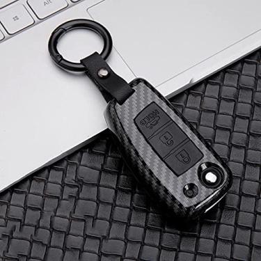 Imagem de YJADHU Corrente porta-chave de plástico de silicone para capa de chave de carro, adequado para Nissan X-Trail T32 Rogue Juke F15 Qashqai J11 Murano MAXIMA ALTIMA, preto carbono de 3 botões