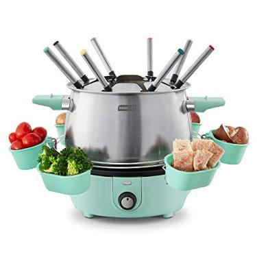 Imagem de Dash Fabricante de fondue de aço inoxidável de luxo com controle de temperatura, garfos de fondue, copos e rack, com guia de receitas incluído, 3 quartos, antiaderente - Aqua