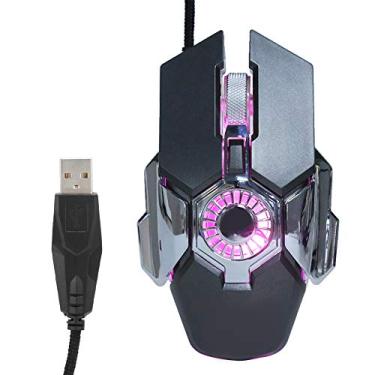 Imagem de 125 Mouse para jogos com fio, mouse ergonômico retroiluminado, mouse de computador RGB para jogos com 6 botões com fio para laptop, desktop, PC com ventilador (cinza)