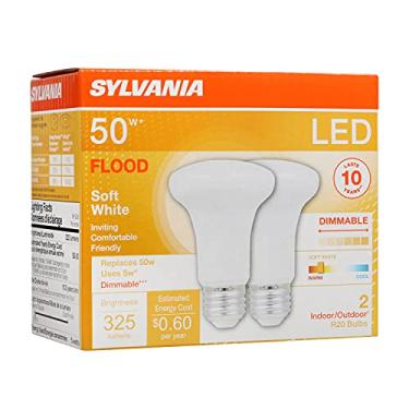 Imagem de SYLVANIA Lâmpada LED R20, 50W = 5W, 10 anos, 325 lúmens, base média E26, regulável, 2700K, branco suave - pacote com 2 (73993)