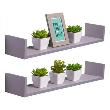 Imagem de Kit 2 Prateleiras U 100 X 20cm Cinza Claro Suporte Invisível
