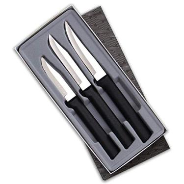 Imagem de Rada Cutlery Conjunto de facas de cozinha com 3 lâminas de aço inoxidável, resina feita nos EUA, 6,3 cm, 8,8 cm, cabo preto