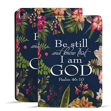 Imagem de Capa para iPad 9.7 2018/2017, iPad Air 2, Pro 9.7, capa protetora de couro, suporte ajustável Auto Wake/Sleep Smart Case para iPad 6ª/5ª geração, versículo da Bíblia Citações Salmo 46:10