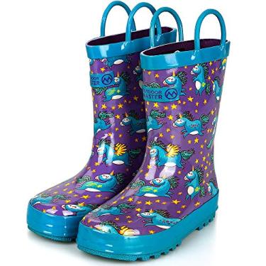 Imagem de Botas de chuva infantis sem BPA da OutdoorMaster, fácil de calçar para meninos e meninas, Unicorn Stars, 7 Wide Toddler