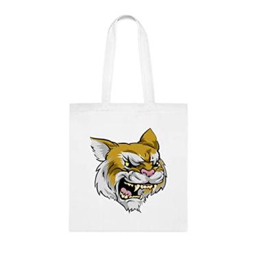 Imagem de Sacola de personagem de mascote Wildcat, presente divertido, bolsa de ombro, bolsas reutilizáveis, cesta de Natal de aniversário, ideia de presente, Branco