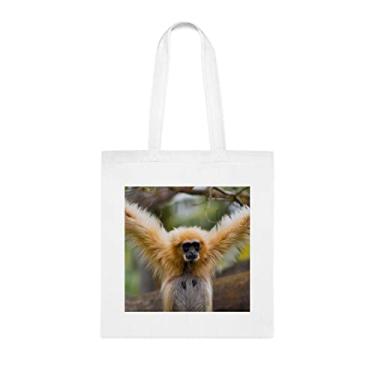 Imagem de Gibbon, sacola Gibbon presente, bolsa de ombro Gibbon, bolsas reutilizáveis Gibbon, ideia de presente de cesta de Natal de aniversário, presente para ela, presente para ele, bolsa feminina, Branco