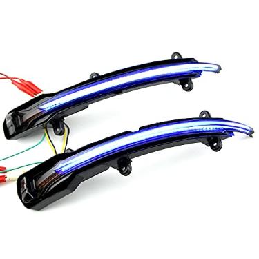 Imagem de QKLsudua Conjunto de 2 peças de luzes de seta com espelho lateral de LED piscante dinâmico compatível com Au-di Q5 SQ5 8R 2010-2017, Q7 4L SQ7 2010-2015-azul e amarelo