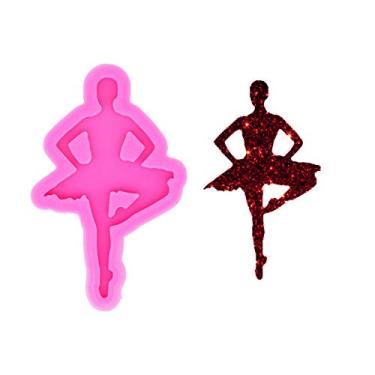 Imagem de Brilhante bailarina bailarina menina chaveiro feminino molde de silicone com furo para diy etiqueta de bagagem epóxi artesanato decoração cristal doce pingente colar brincos sobremesas fondant molde bugiganga