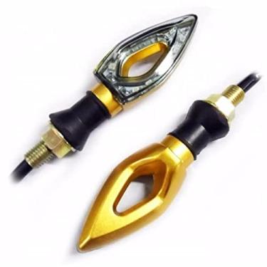 Imagem de Pisca Mini Led Seta Esportivo Universal Moto Par Flecha Carbono Cb300 Cb Hornet CB 600 Xj6 Fazer Titan Fan 150 Dourado