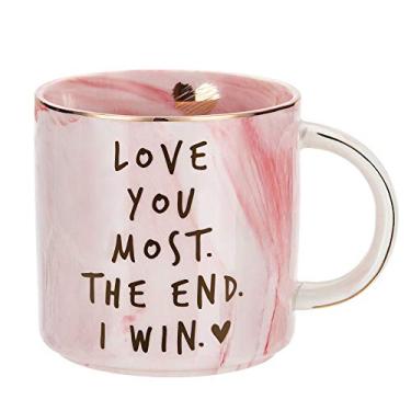 Imagem de Hendson Namorada, esposa, aniversário, presente romântico - Love You Most The End I Win - Ideias de presentes de casal fofos para namorada, esposa, noivo, mãe, ela, casais - Caneca de mármore rosa,