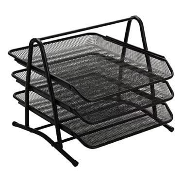 Imagem de Organizador De Mesa Para Revistas, Papel E Documentos Com 3 Divisórias Em Metal Para Escritório Suporte Com Bandejas Deslizantes Preto LINHA PREMIUM SYANG